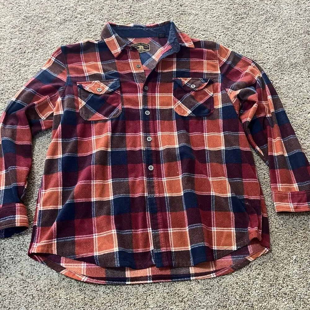 Freedom Foundry Mens Red Plaid Fleece Buffalo Flannel Button Up Shirt 2XL XXL‎